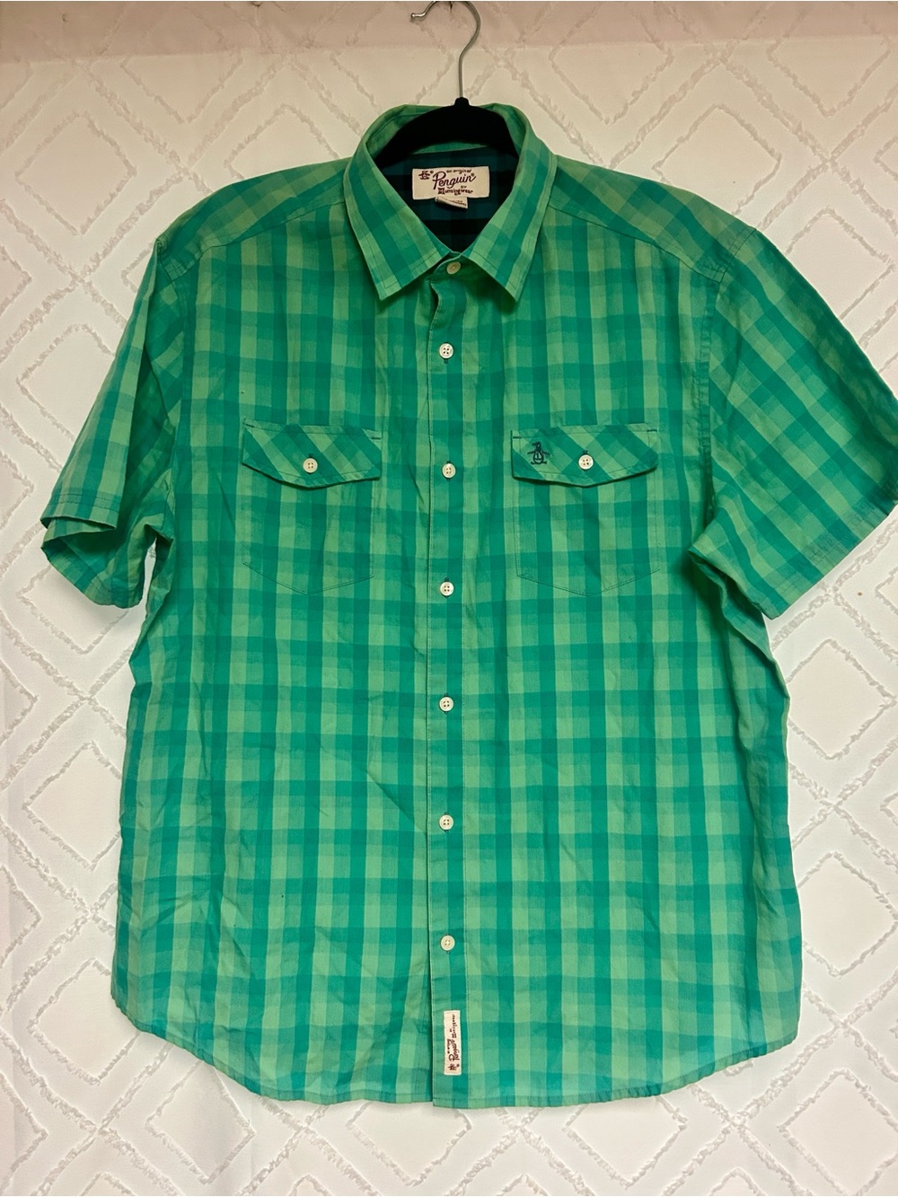 Original Penguin Green Plaid Short-Sleeve Button-Down Shirt